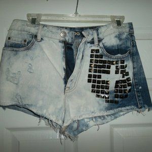 BDG Denim Shorts Dree Distressed Denim Hi Rise Studded Cheeky Shorts